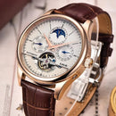 LIGE Automatic Tourbillon Watch | Genuine Leather Skeleton Mechanical Timepiece - Lancetto