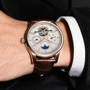 LIGE Automatic Tourbillon Watch | Genuine Leather Skeleton Mechanical Timepiece - Lancetto