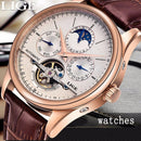LIGE Automatic Tourbillon Watch | Genuine Leather Skeleton Mechanical Timepiece - Lancetto