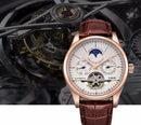 LIGE Automatic Tourbillon Watch | Genuine Leather Skeleton Mechanical Timepiece - Lancetto