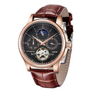 LIGE Automatic Tourbillon Watch | Genuine Leather Skeleton Mechanical Timepiece - Lancetto