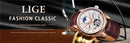 LIGE Automatic Tourbillon Watch | Genuine Leather Skeleton Mechanical Timepiece - Lancetto